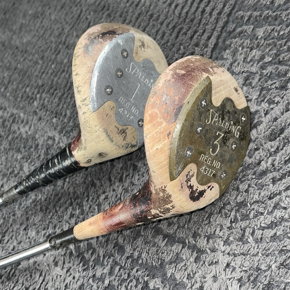 Vintage Spalding Wood Golf Clubs Set Driver 1 &‎ 3 Fairway Rik & Turner Personal